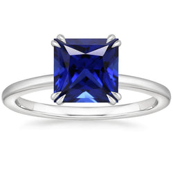 Blue Sapphire Solitaire Ring Princess Cut 5 Carats Prong Set Jewellery