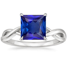Blue Sapphire Solitaire Ring Princess Cut White Gold 14K 5 Carats