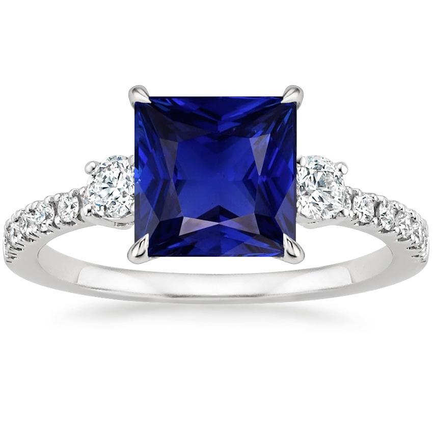Blue Sapphire Solitaire With Accents Princess Cut Gemstone 6.25 Carats