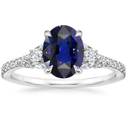Blue Sapphire Solitaire With Accents Ring 5 Carats White Gold Jewellery