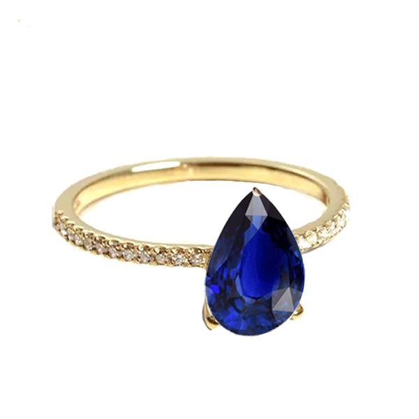 Blue Sapphire Solitaire With Diamond Accents Gemstone Ring 3 Carats