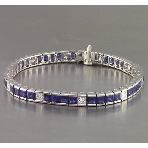 Blue Sapphire Tennis Bracelet Princess Cut 25 Carats White Gold 14K