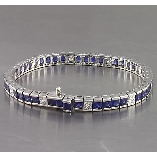 Blue Sapphire Tennis Bracelet Princess Cut 25 Carats White Gold 14K