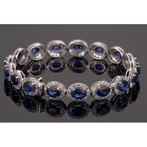 Blue Sapphire Tennis Bracelet Prong Set 39 Carats Women Jewelry