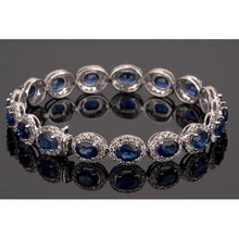 Blue Sapphire Tennis Bracelet Prong Set 39 Carats Women Jewelry
