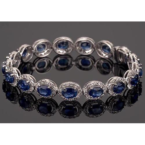 Blue Sapphire Tennis Bracelet Prong Set 39 Carats Women Jewelry