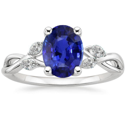 Blue Sapphire Wedding Ring With Marquise Diamonds 4 Carats Twist Style