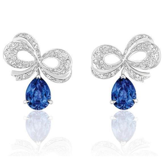 Blue Sapphire With Diamond 6 Carats Lady Studs Earring White Gold 14K