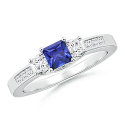 Blue Sapphire With Natural Earth Mined Diamond Gemstone Ring 2.85 Carats White Gold 14K