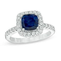 Blue Sapphire With Natural Earth Mined Diamonds 3.50 Ct Anniversary Ring White Gold 14K
