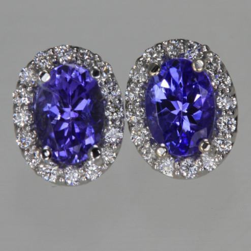 Blue Tanzanite And Diamond 5.70 Carats Ladies Stud Earrings Halo