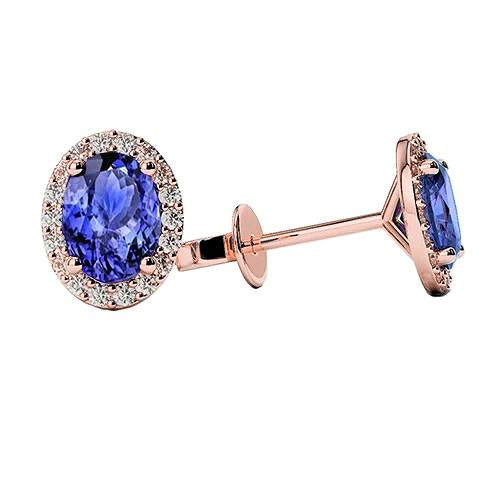 Blue Tanzanite Diamonds 5 Carats Studs Earrings Rose Gold