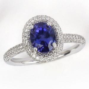 Blue Tanzanite With Diamonds 10.75 Ct Wedding Ring White Gold 14K