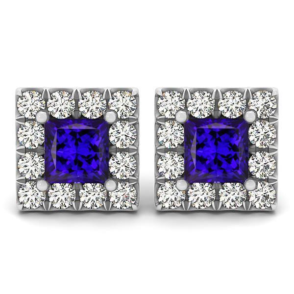 Blue Tanzanite With Diamonds 6.50 Carats Women Stud Earrings Halo