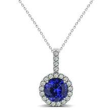 Blue Tanzanite With Diamonds Pendant Necklace White Gold 14K 3.70 Ct