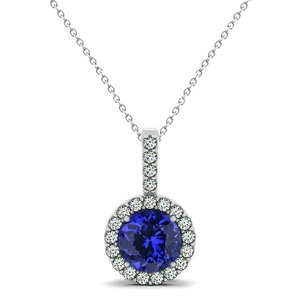 Blue Tanzanite With Diamonds Pendant Necklace White Gold 14K 3.70 Ct