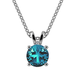 Blue Topaz & Diamond Gemstone Pendant Necklace 7.05 Ct. White Gold 14K