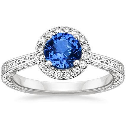 Brilliant Cut 2.80 Ct Ceylon Sapphire And Diamonds Ring White Gold 14K