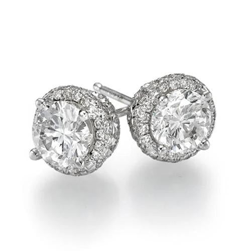 Brilliant Cut 3.50 Carats Diamonds Halo Studs Earrings White Gold 14K