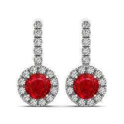 Brilliant Cut 8.50 Ct Ruby And Diamonds Dangle Earrings White Gold 14K