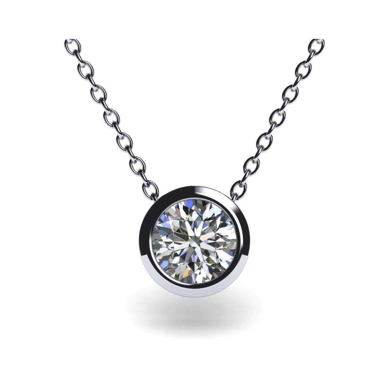 Brilliant Cut Solitaire Diamond Bezel Set Pendant 0.75 Carat WG 14K