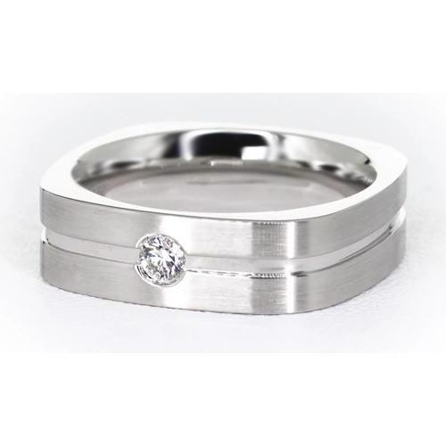 Brushed Finish Round Diamond Men's Ring White Gold 14K 0.20 Carats