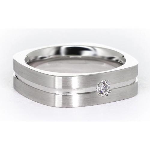 Brushed Finish Round Diamond Men's Ring White Gold 14K 0.20 Carats