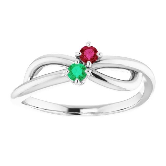 Burma Ruby 0.30 Carats Green Emerald Infinity Twist Gemstone Ring