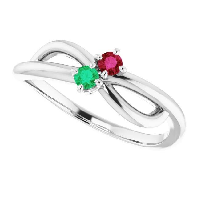 Burma Ruby 0.30 Carats Green Emerald Infinity Twist Gemstone Ring