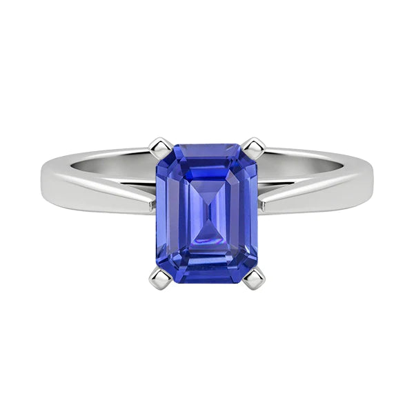 Cathedral Setting Ceylon Sapphire Solitaire Emerald Shaped Ring