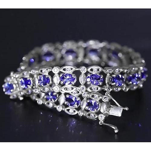 Ceylon Blue Diamond Bracelet 15 Carats White Gold Women Jewelry