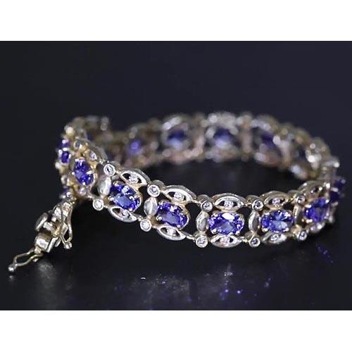 Ceylon Blue Diamond Bracelet 26.40 Carats White Gold Women Jewelry