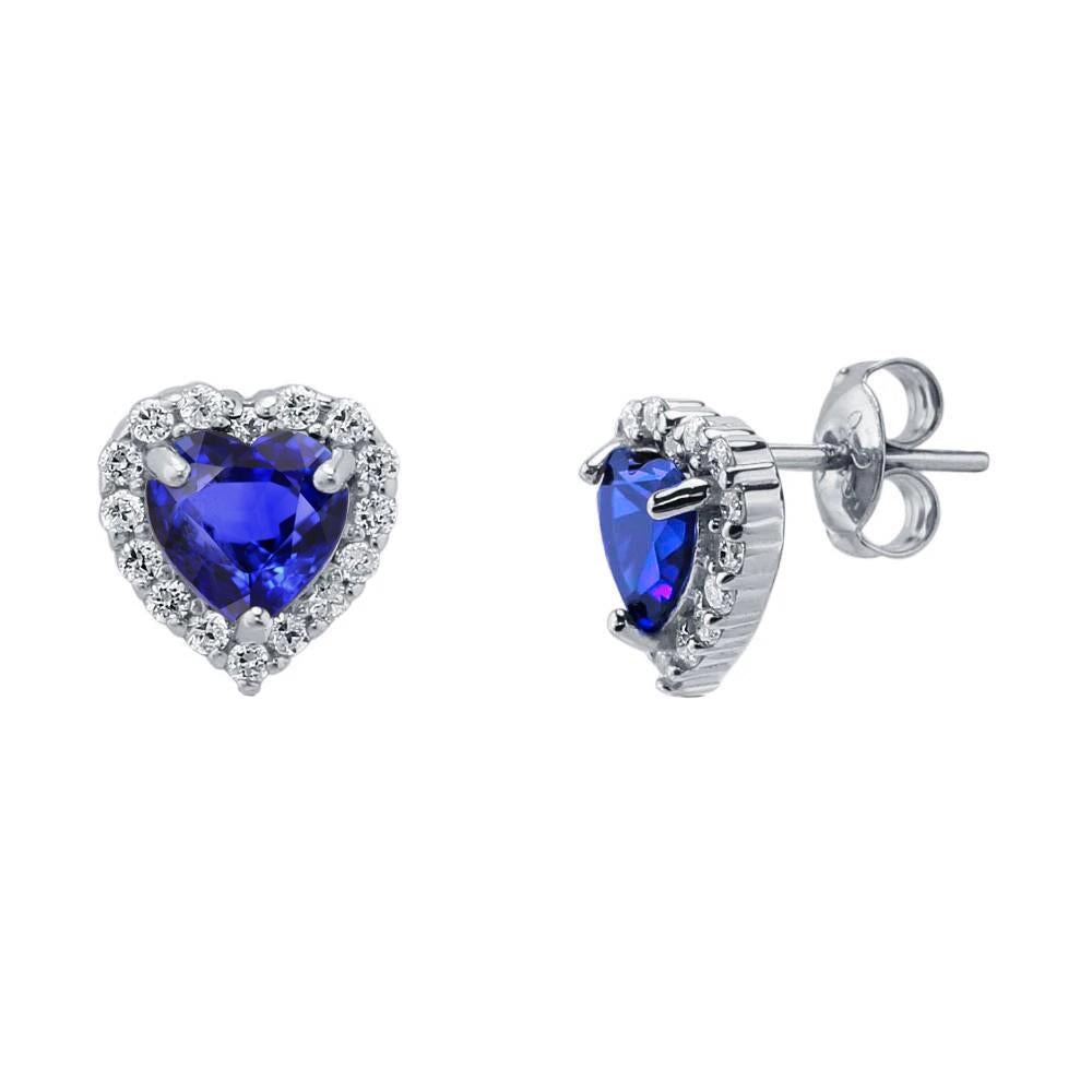 Ceylon Blue Sapphire And Diamonds 4.60 Ct Heart Shape Studs Earring