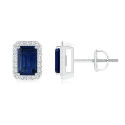 Ceylon Blue Sapphire Natural Earth Mined Diamond Stud Earring 2.45 Carats White Gold 14K