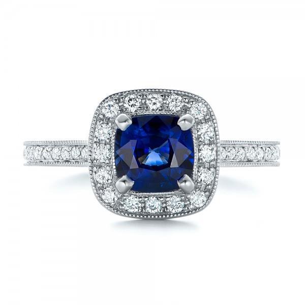 Ceylon Blue Sapphire Halo Diamonds Ring 4 Ct 14K White Gold