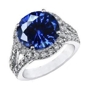 Ceylon Blue Sapphire Round Cut Diamond Ring 3.75 Carats Gold Jewelry