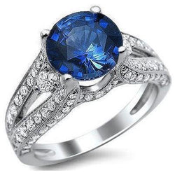 Ceylon Blue Sapphire With Natural Earth Mined Diamonds Ring 4 Ct White Gold 14K