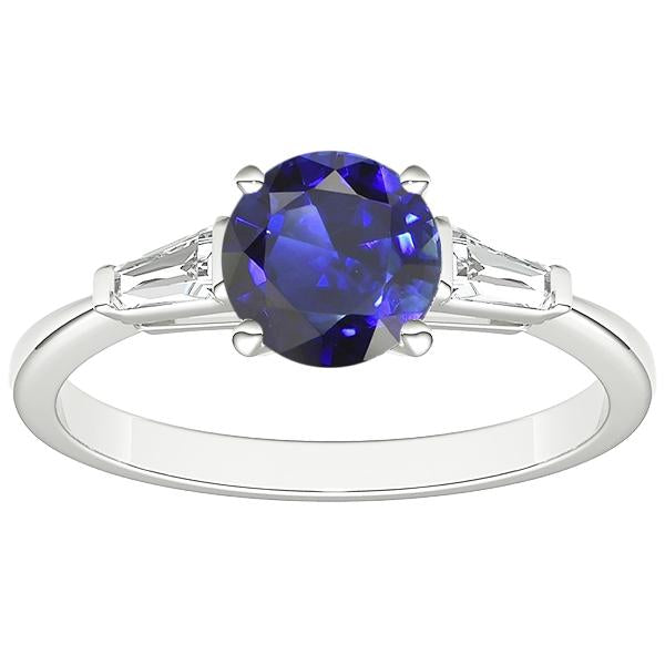 Ceylon Sapphire 3 Stone Ring 2.50 Carats Bar Set Baguette Diamonds