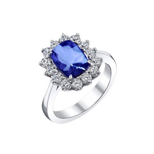 Ceylon Sapphire 4.25 Carat Diamonds Ring White Gold 14K