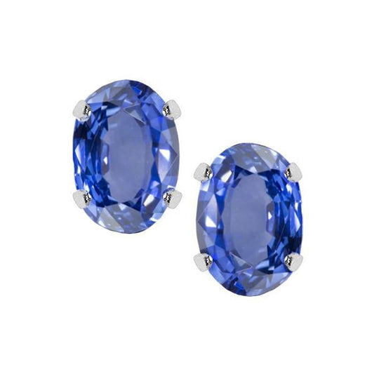 Ceylon Sapphire 8 Ct. Studs Post Pair Earring White Gold 14K Jewelry