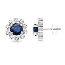 Ceylon Sapphire And Diamond 3.20 Ct Stud Earrings White Gold 14K