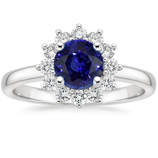 Ceylon Sapphire And Diamonds 2.20 Carats Ring White Gold 14K