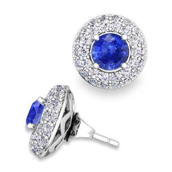 Ceylon Sapphire And Diamonds 4 Carats Women Studs Earrings