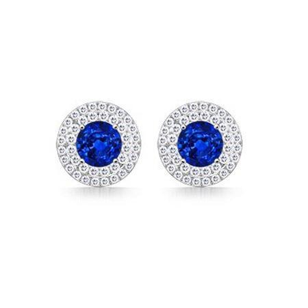 Ceylon Sapphire And Diamonds 4 Ct Studs Earring 14K White Gold
