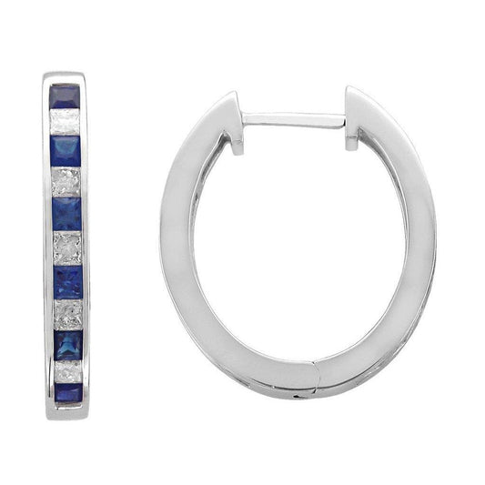 Ceylon Sapphire And Diamonds 4.40 Carats Hoop Earrings Wg 14K