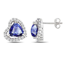 Ceylon Sapphire And Natural Earth Mined Diamonds 6.80 Carat Studs Halo Earrings