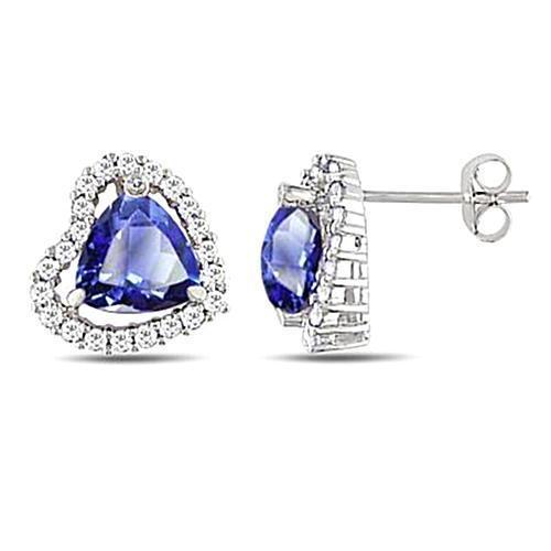 Ceylon Sapphire And Diamonds 6.80 Carat Studs Halo Earrings