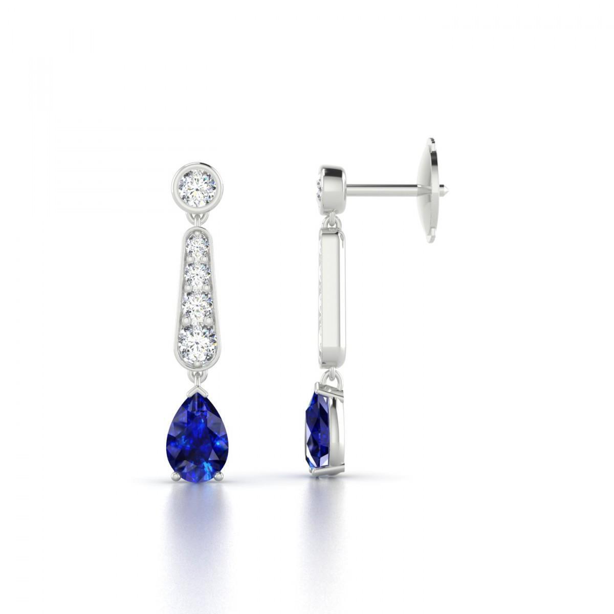 Ceylon Sapphire And Diamonds Dangle Earrings Gold White 6 Carats
