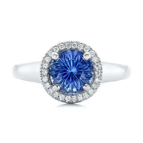 Ceylon Sapphire And Diamonds Engagement Ring 3.75Ct White Gold 14K