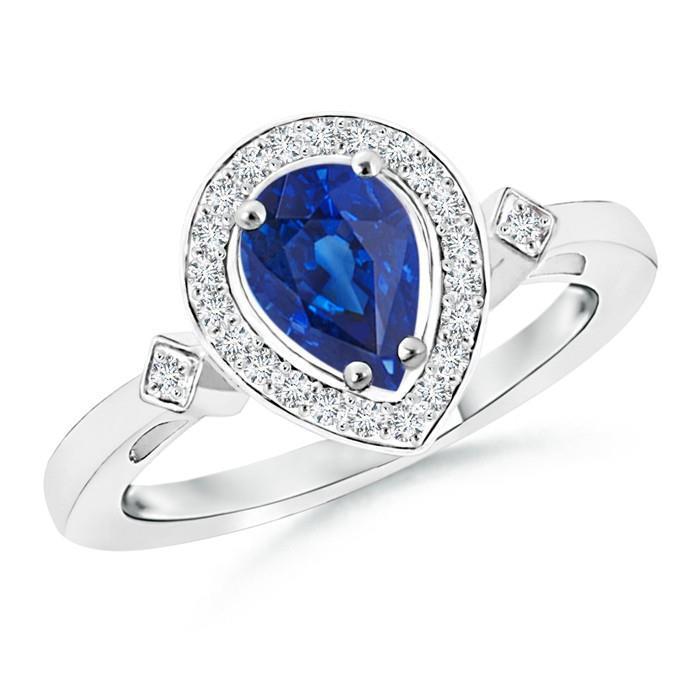 Ceylon Sapphire Diamonds 3.20 Carats Ring White Gold 14K